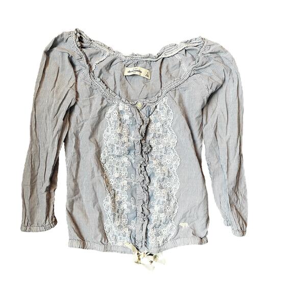 Abercrombie Kids Girl's SM Vertical Striped Floral Lace Overlay Gypsy Blouse - Picture 1 of 5
